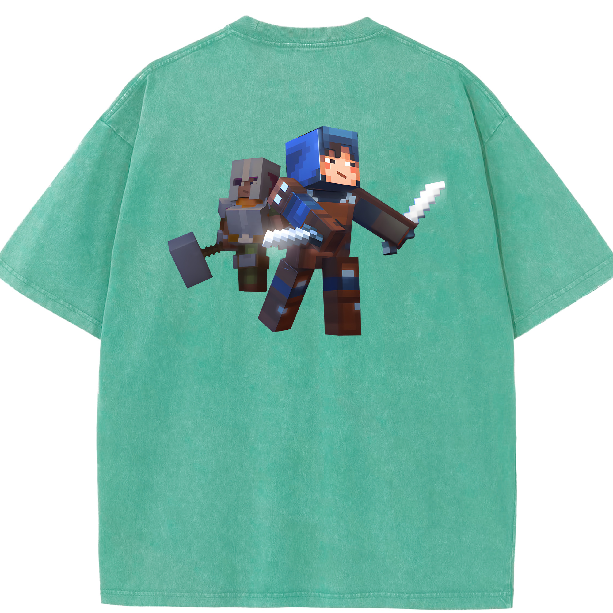 （画像用） マインクラフト ブロックの世界 Minecraft MC Block world 綿100% ヴィンテージ風 半袖Tシャツ（背面プリント）